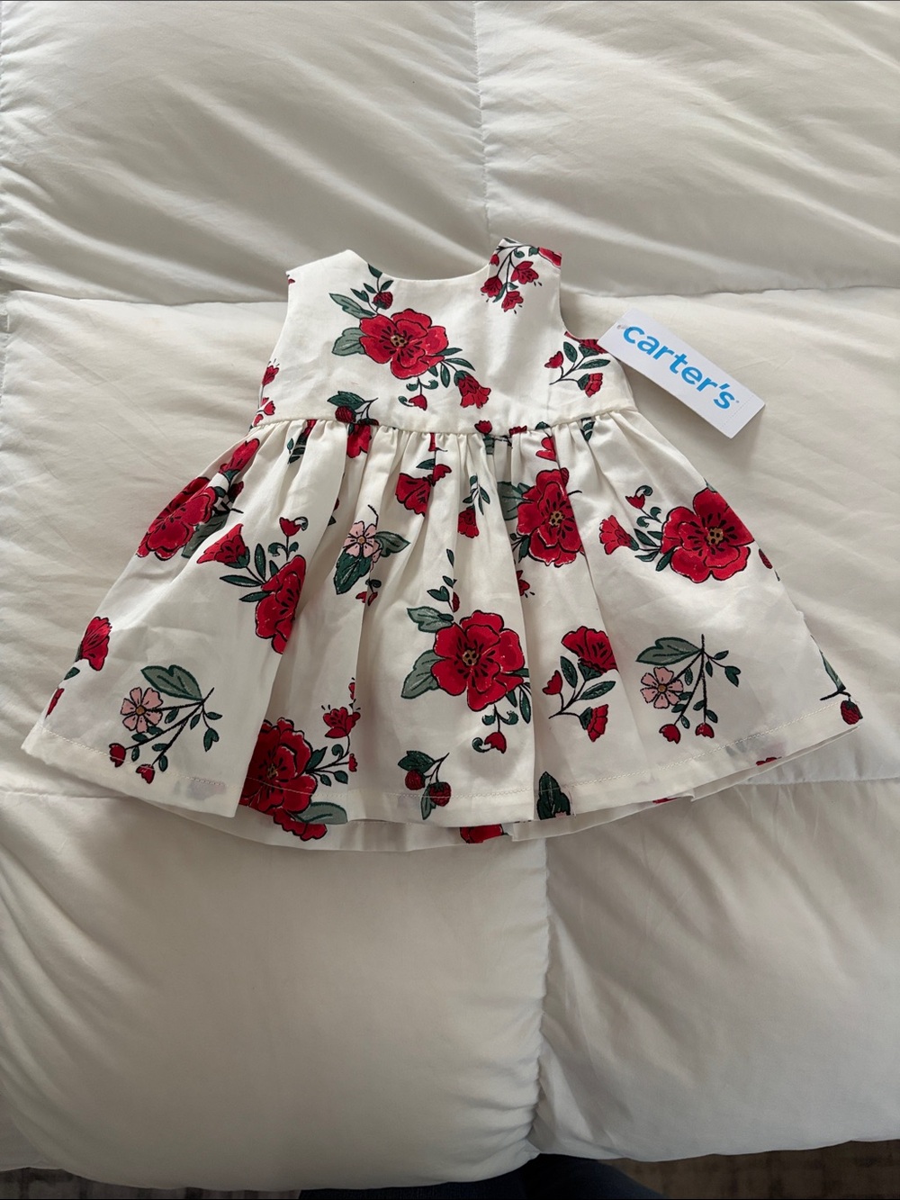 Carter's White Dress with Red and Green Floral Print